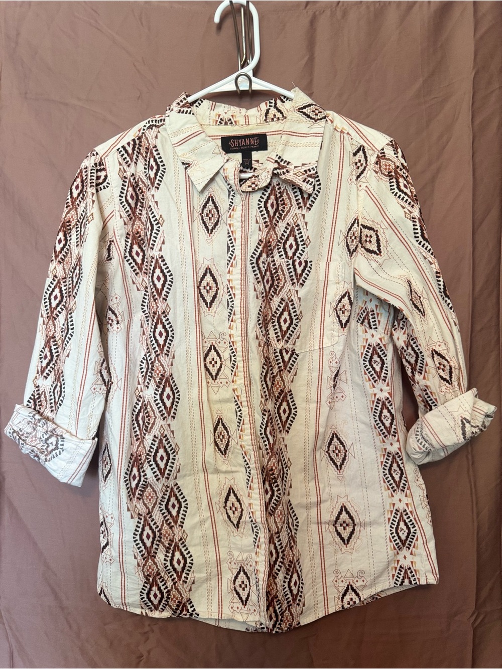 Shyanne Cream, Rust & Brown Aztec Button-Down Shirt